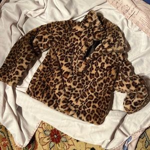Girls C  &C California faux fur leopard coat